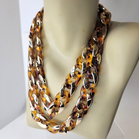 Chunky Brown Gold Choker Statement Necklace - Picture 4 of 11